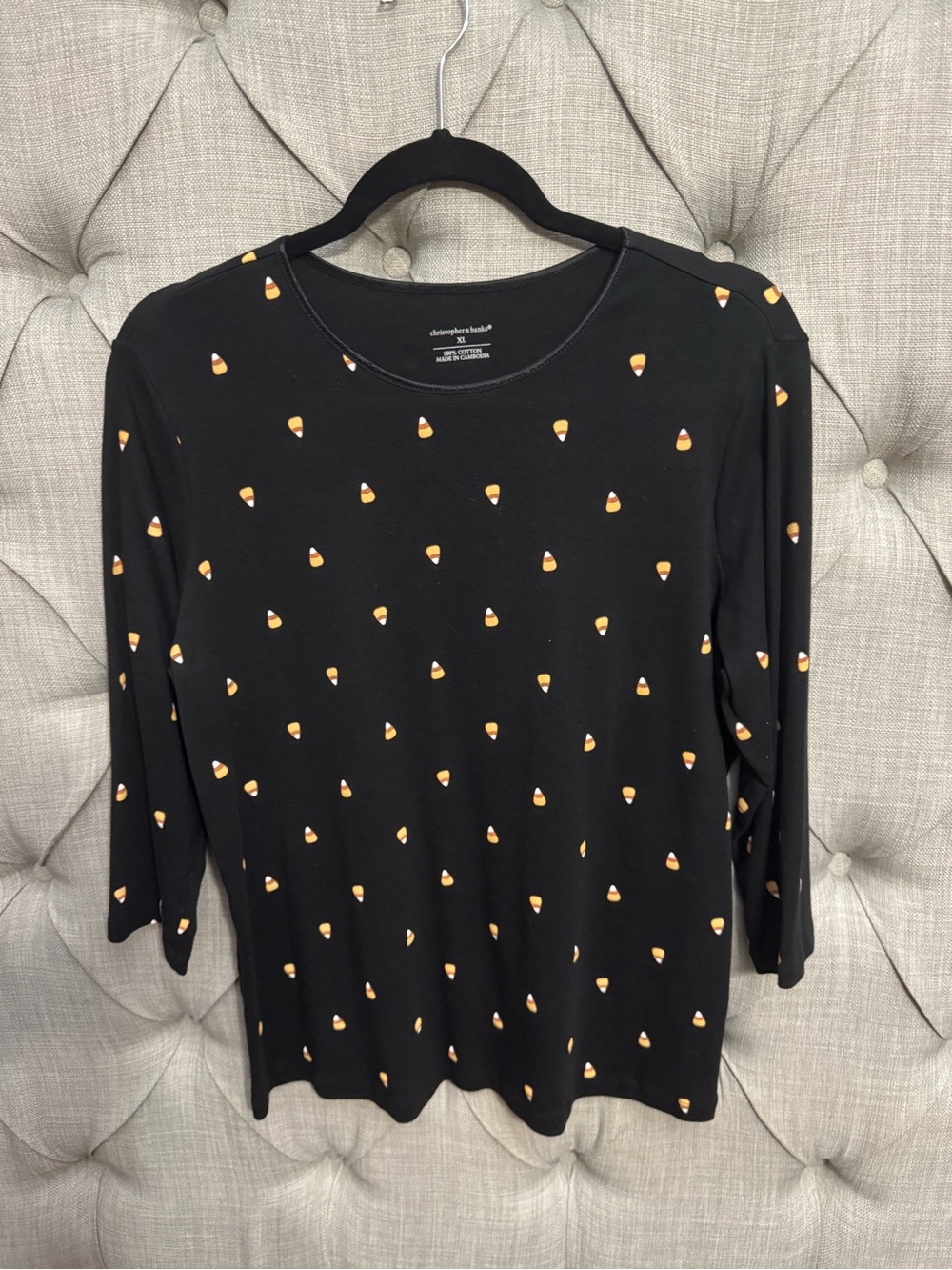 Christopher & Banks Black Long Sleeve Tee with Candy Corn Print